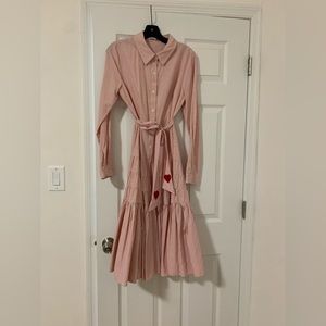 English Factory midi pinstriped tiered shirt dress